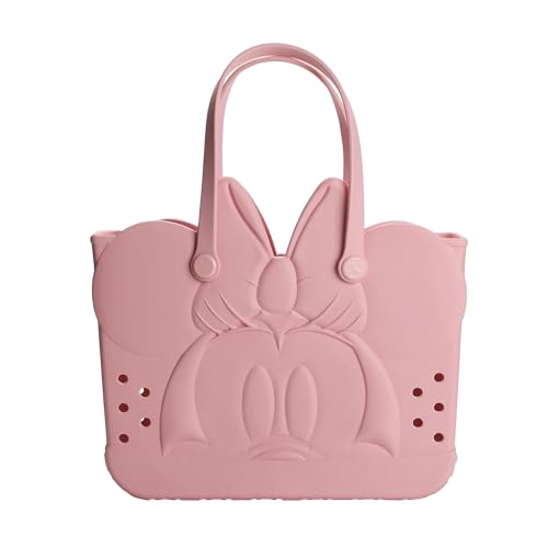 Disney Minnie Mouse EVA Gummy Tote Bag - Waterproof Rubber Beach Bag, Pink Minnie Design, Large 16.5" Carry-All for Pool, Travel & Everyday Use