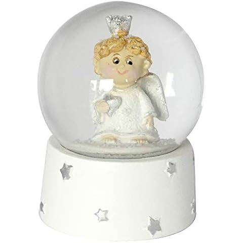 vonHermine Schneekugel Weihnachten Engel Ø 6,5cm Krone Weihnachtskugel Schnee Weiß Silber Cover