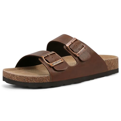 Image of KIDMI Unisex Summer Sandals Arch Support Cork Footbed Slide Sandals with Double Adjustable Buckle for Women Men