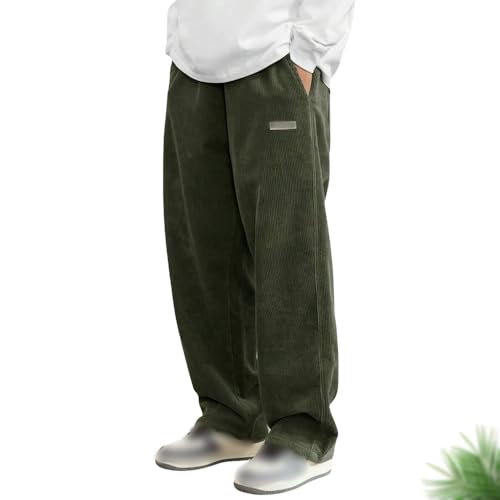 Mokaloha Corduroy Pants, Men's Pit Strip Corduroy Fabric Embroidery Logo Tether Loose Elastic Waist Pocket Pants