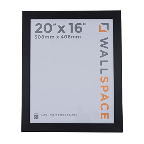 Wall Space 20x16 Black Frame | Wide Black Picture Frame 20x16 inches | 20 x 16 inch Frame | Black Frame 16x20 | 20x16 Black Wooden Photo Frame made from SOLID WOOD with REAL GLASS | 16x20 Black Frame