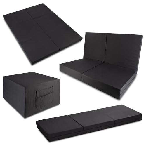 Sleezzz CloudComfort - Colchón doble plegable para invitados, 140 x 195 cm, 6 piezas, color negro, doble y individual, con bolsa de transporte, núcleo de espuma extra gruesa de 14 cm de altura para