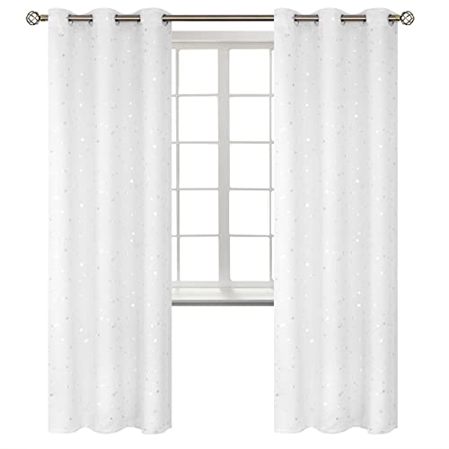 Image of BGment Kids Blackout Curtains for Bedroom - Grommet Thermal Insulated Silver Star Print Room Darkening Curtains for Living Room, Set of 2 Panels (42 x 84 Inch, White)