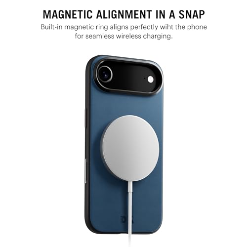 Image of DailyObjects Leatherite Case for iPhone Air Compatible with MagSafe Wireless Charging | Navy Blue-Gey Hybrid Magnetic Back Cover