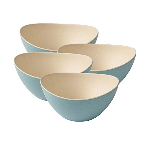 BIOZOYG 4 colorful cereal bowls made from bamboo I Snack bowls Dip bowls Salad bowls reusable, environmentally friendly, BPA free I modern bowl set oval 14 x 15.5 cm nature white blue
