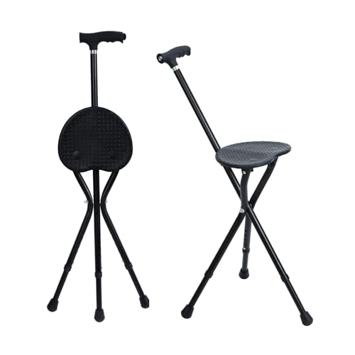 Hold 440 lbs Folding Canes with Seat Walking Stick Height Adjustment Cane Seat Capacity Frosted Handle with Magnetic Therapy Stone Crutches Stool