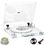 TwkleBay Record Player, Transparent Acrylic Bluetooth Turntable with High-Fidelity Sound, AT-VMN95E Dual Moving Magnet Cartridge, 2-Speed Belt-Drive Vinyl Player for Stylish Home Decor & Gifts