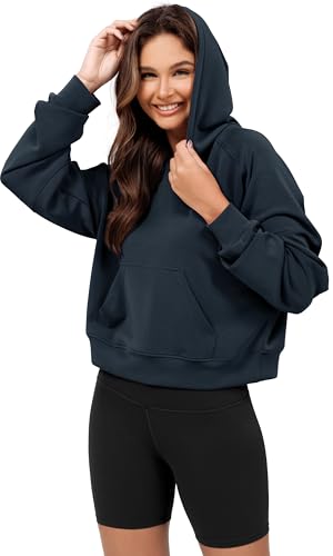 ODODOS Modal Soft Long Sleeve Cropped Hoodie for Women Oversized Pullover Sweatshirts with Pocket