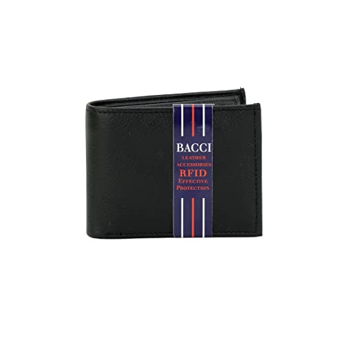 BACCI Mens RFID blocking Wallet - Genuine Leather Bifold Wallet for Men with 1 Hidden Zipper, 2 Cash Pockets,14 Cards, 2 Inner Slots & Double Flap 2 ID Windows - Slim Bifold Wallet (Black)