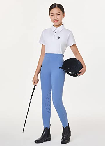 Baleaf BALEAFEAI012A05WBL09405 Girls Horse Riding Pants Kids Equestrian Breeches Belt Loops Knee-Patch Youth Schooling Tights Zipper Pocket Blue L thumb #5