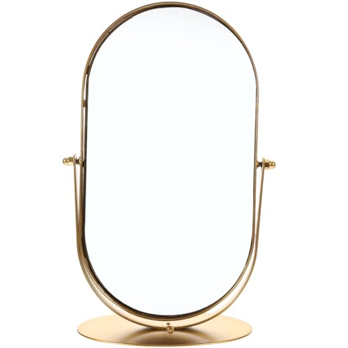 Kichvoe Miroir De Maquillage Vintage en Métal Doré sur Table Miroir De Bureau Petit De Coiffeuse Portable Rotation Réglable pour Chambre Salle De Bain