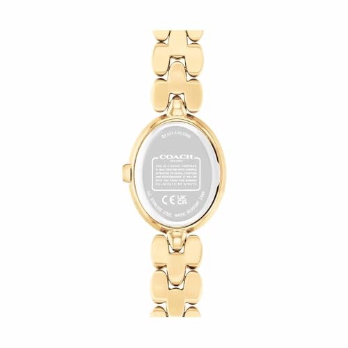 Image of Coach Sammy Qtz Basic Silver White Oval Dial Women's Watch|Ionic Plated Thin Gold Steel Material|Gold Color Band - 14504417