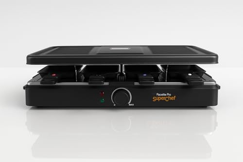 Raclette Superchef, Recubrimento anti adherente ILAG, CORFLON ultra, SWISS Technology 8 Personas 8 Mini Sartenes 8 Espatulas Grill Electrico Parrilla Barbacoa - imagen 2