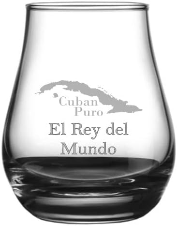 El Rey del Mundo - Vaso de whisky con temática de cigarros cubanos grabados de 4.1 onzas