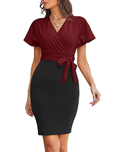 GRACE KARIN Women's Business Pencil Dress Short Sleeve Wedding Guest Office Work Dresses Cocktail Party