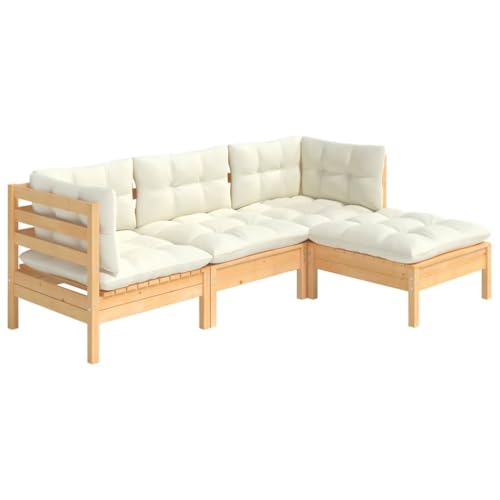 Salon de jardin 4 pcs avec coussins crème Bois de pin