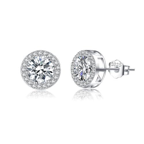 SLUYNZ Sterling Silver Round Halo CZ Stud Earrings for Women Teen Girls Simulated Diamond Earrings Studs 7MM/8MM/9MM