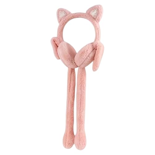Nuyhgtr Lindas orejeras, cómodas y ligeras, con orejas de conejo móviles, orejeras de felpa cálidas, para viajes, al aire libre, deportes, ciclismo, otoño, esquí, dama, jóvenes, niños, rosa, Refer to