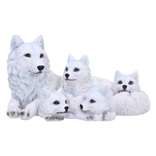 Statuetta di cuccioli protetti: sperimenta il tenero legame della famiglia nell'accattivante figura Wolf Babies and Mum della collezione di valore di Nemesis Now