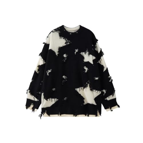 Gothic Sweater Emo Sweater Y2k Star Womens Men Punk Loose Oversized Ripped Pullover Knit Sweaters Emo Cloth Gothic Clothes