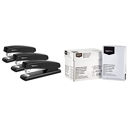 Agrafeuse noire avec 200 agrafes et papier multiusage A4 80gsm 5x500 feuilles pour bureau