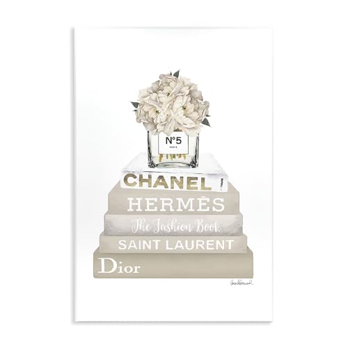 The Stupell Home Décor Collection High Fashion Bookstack with Tan Flowers Wall Plaque Art, 10 x 15, Multi-Color