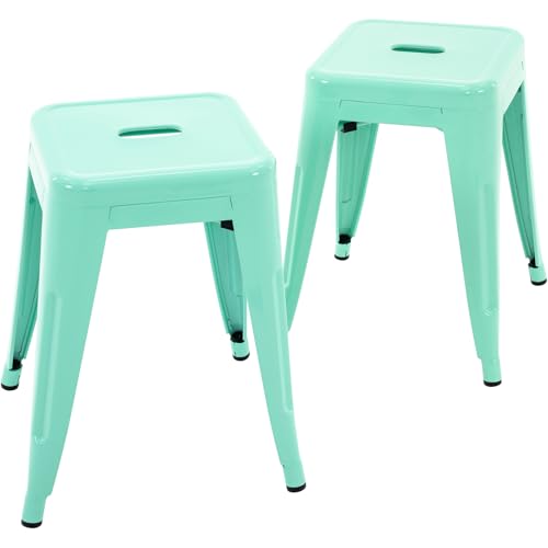 Image of Brage Living 18 Inch Industrial Metal Stools Set of 2, Stackable Classroom Stools, Backless Metal Dining Chairs for Indoor Outdoor, Kitchen Short (Mint Green)