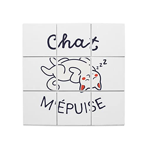 Carreaux Céramique Chat m'épuise 20x20 cm | Lot de 9 Décorations Murales 60x60 cm