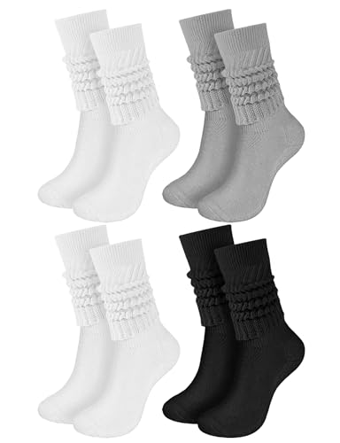 Buauty Women's Slouch Sock 4 Pairs, Scrunch Knee High Slouchy Sock, Scrunchie Boot Knit Socks for Women Girls 80s 90s