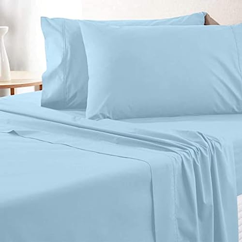 Image of Flat BedSheet with 2 Pillow Covers 600 TC 100% Egyptian Cotton Bedsheet Comfortable & Durable Hotel Quality Sheet (Super King 110x110, Light Blue)