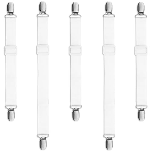 Piuluvor® 5 pinzas para manteles, pinzas de mesa, para exteriores, elásticas, ajustables, para manteles, ocultas, para mantel, ropa de cama, colchón (blanco)