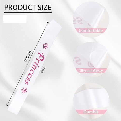 Princess Satin Sash for Women Girls White with Rose Red Glitter Letters with Pearl Brooch Pin Party Accessory Birthday Gifts Prom Photo Props Decorations Beauty Pageant Sashes2