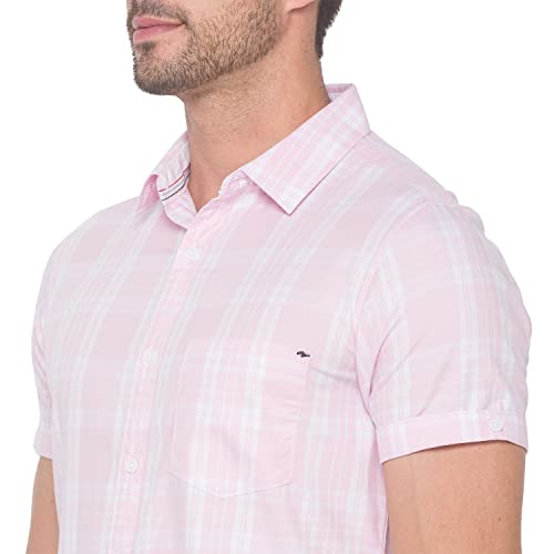 Image of Spykar Men's Cotton Slim Casual Shirts (Baby Pink) (M) (MSH-01BB-187)