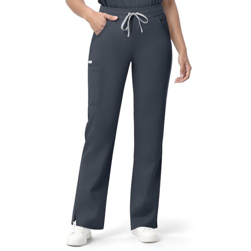 Dvoliaw Straight Leg Scrub Pants for Women with 7 Pockets & Drawstring Women's Scrub Pants, Mid-Rise Straight Fit Cargo Pants Charcoal Grey