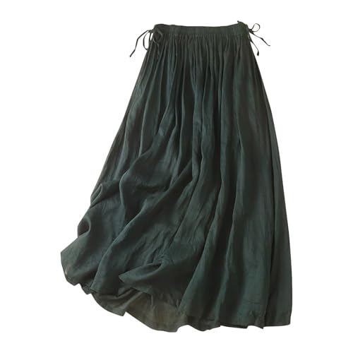 Linen Maxi Skirts for Women Bodycon Flowy Boho Pleated High Cut Drawstring Basic Skirt Women 2025 Trendy