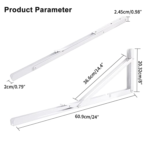 Image of YUMORE Folding Shelf Brackets, 24 Inch Heavy Duty L Bracket, White, 2 Pack | High-Quality Metal, Easy to Install, DIY Collapsible Shelf Bracket for Workbench Folding Table Hinge, Max Load: 330lb