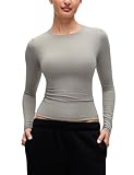 CRZ YOGA Softembrace Camisas de Manga Larga para Mujer Cuello Redondo Blusas Básicas de Otoño Gris Roca 38