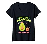 Women's Mamacado Mom of Two Kids 2nd Time Baby Announcement V-Neck T-Shirt