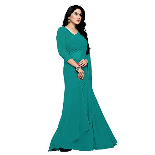Image of StyleScope Women's Plain Georgette Saree With Georgette Plain Matching Unstitched Blouse Piece (Plainn)