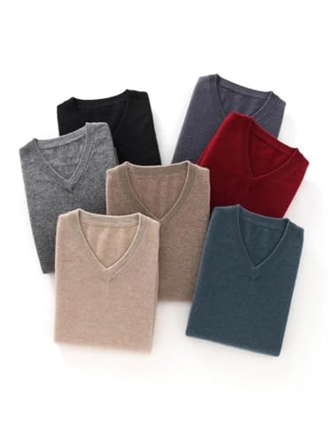 Mens V Neck 100 Percent Cashmere Pullover Long Sleeve Solid Color Soft Business Casual Sweater4