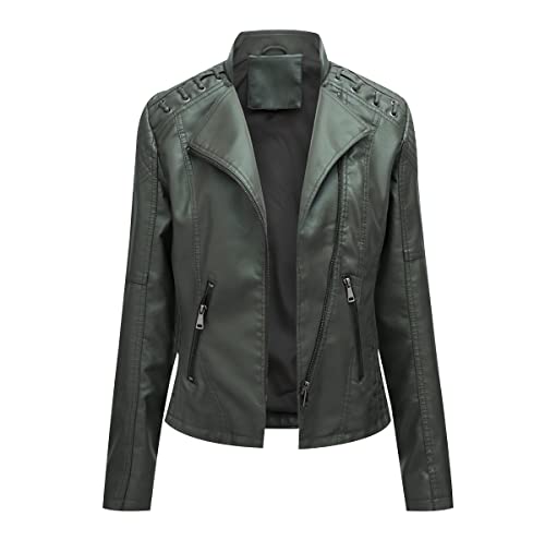 Veste Simili Cuir Femme Blouson Simili Cuir Femme Faux Leather Jacket Femme Veste Biker Femme Blouson Motard Femme Veste Imitation Cuir Femme PU Grande Taille...