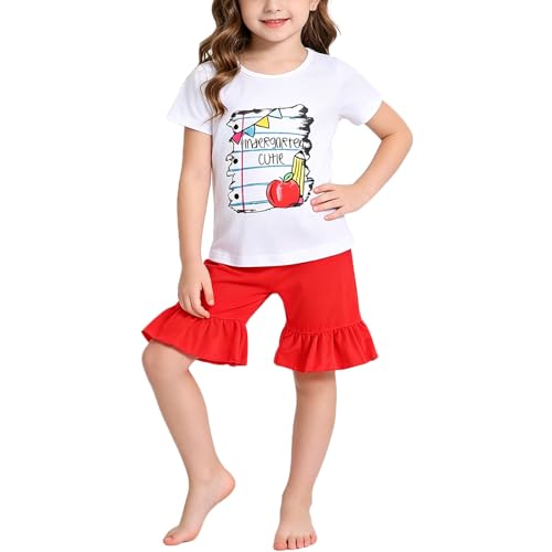 Image of Toddler Girls Back to School Pencil Outfits Set Ruffle T-Shirt Dress and Pants Outfit Set 3-8Years