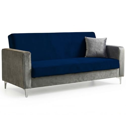 Image of FURNY Livingud 3 Seater Fabric Sofa Set (Light Grey-Blue) | in Premium Velvet Finish| Ideal for Living Room, Offices