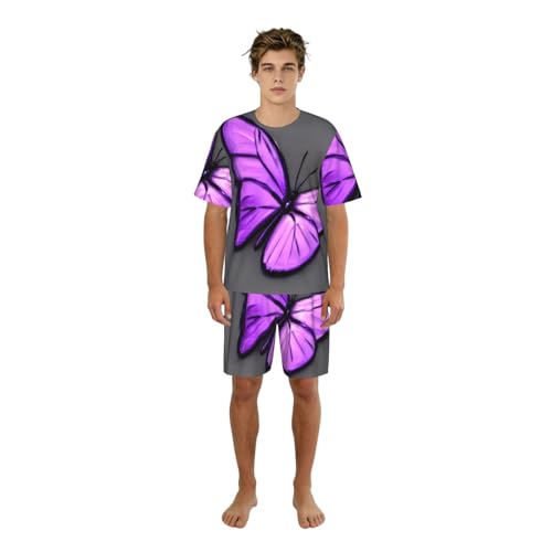 Pyjama homme violet élégant : ensemble de nuit motif papillon