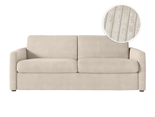 LOUNGITUDE - Agathe - Canapé Convertible - Express - 3 Places - Véritable Matelas - en Velours côtelé - 140x190 - Beige