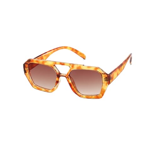 Image of Xpectrum Retro Trendy Aviator Sunglasses for Womens Mens Vintage Hexagonal Square Double Bridge Sun Glasses X9666 (Tortoise Brown), 65mm