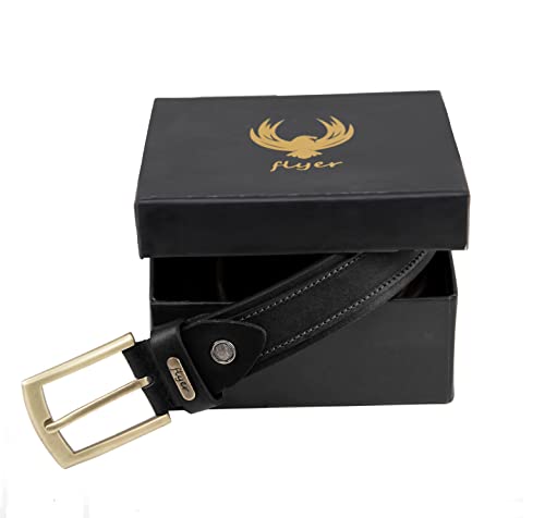Image of Flyer Men's Leather Belt (Formal /Casual) (Colour -Brown /Black) Buckle Adjustable Size Genuine Original Leather (TAN510-B)