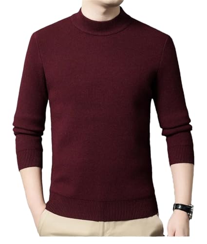 Dcvmvmn Men's Winter Half High Collar Sweater Thickened Fleece Knit Pullover Wine