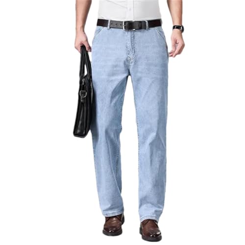 Men's Thin for Summer Classic Style Jeans Cotton Loose Straight Business Stretch Denim Trousers