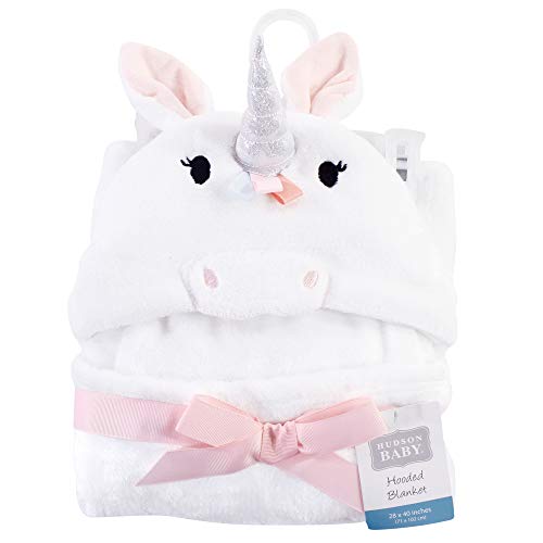 Image of Hudson Baby Unisex Baby and Toddler Hooded Animal Face Plush Blanket, Rainbow Unicorn, One Size